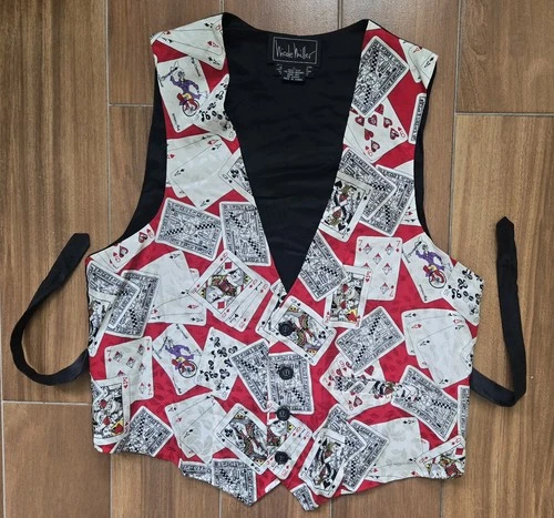Nicole Miller Vintage 1990's Silk Vest Men's Large Slim Fit Casino Playing Cards - product listing photo