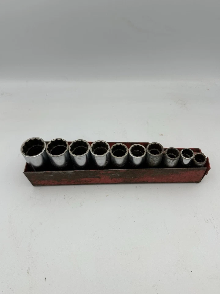 VINTAGE SNAP ON 1/2" DRIVE SAE 10 Pc 12PT SO KET SET with METAL CASE | USA - Image 3 of 4