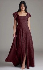 Azazie Cabernet A-Line Side Slit Floral Burnout Dress Size A4