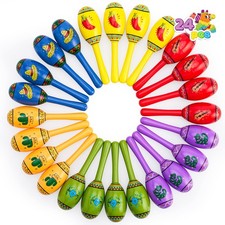 JOYIN 24 Mini Wooden Fiesta Maracas 6 Designs Noisemaker for Mexican Fiesta,...