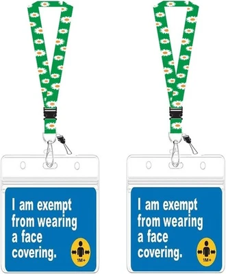 2X Lanyards ID Card Holders Breakaway Detachable Neck Strap Mask. Exemption PVC
