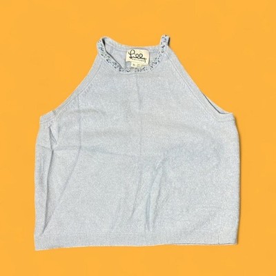 Lilly Pullitzer Halter Tank Top Light Blue Lambs Wool Angora Sparkly Women's XL