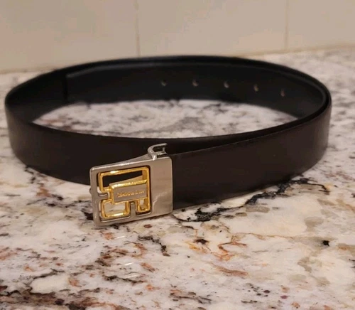 Ceinture réversible vintage Christian Dior or et argent noir et marron 35" 39"