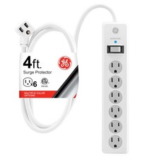 GE 33658 6 Outlet Surge Protector Power Strip 4ft Cord 800 Joules White