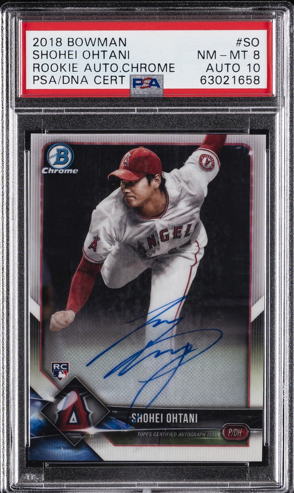 2018 BOWMAN ROOKIE AUTOS CHROME #SO SHOHEI OHTANI ROOKIE RC PSA 8 AUTO 10