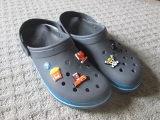 Crocs Crocband Gray/ Blue Mens 12 Clogs Shoes Jibbitz Whataburger Fries Skull +