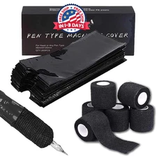 200 fundas para bolígrafos con 6 cintas de agarre para máquina, color negro