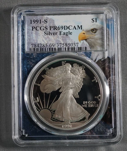 1991 S American Silver Eagle Dollar PR69DCAM PCGS Proof 69 Deep Cameo