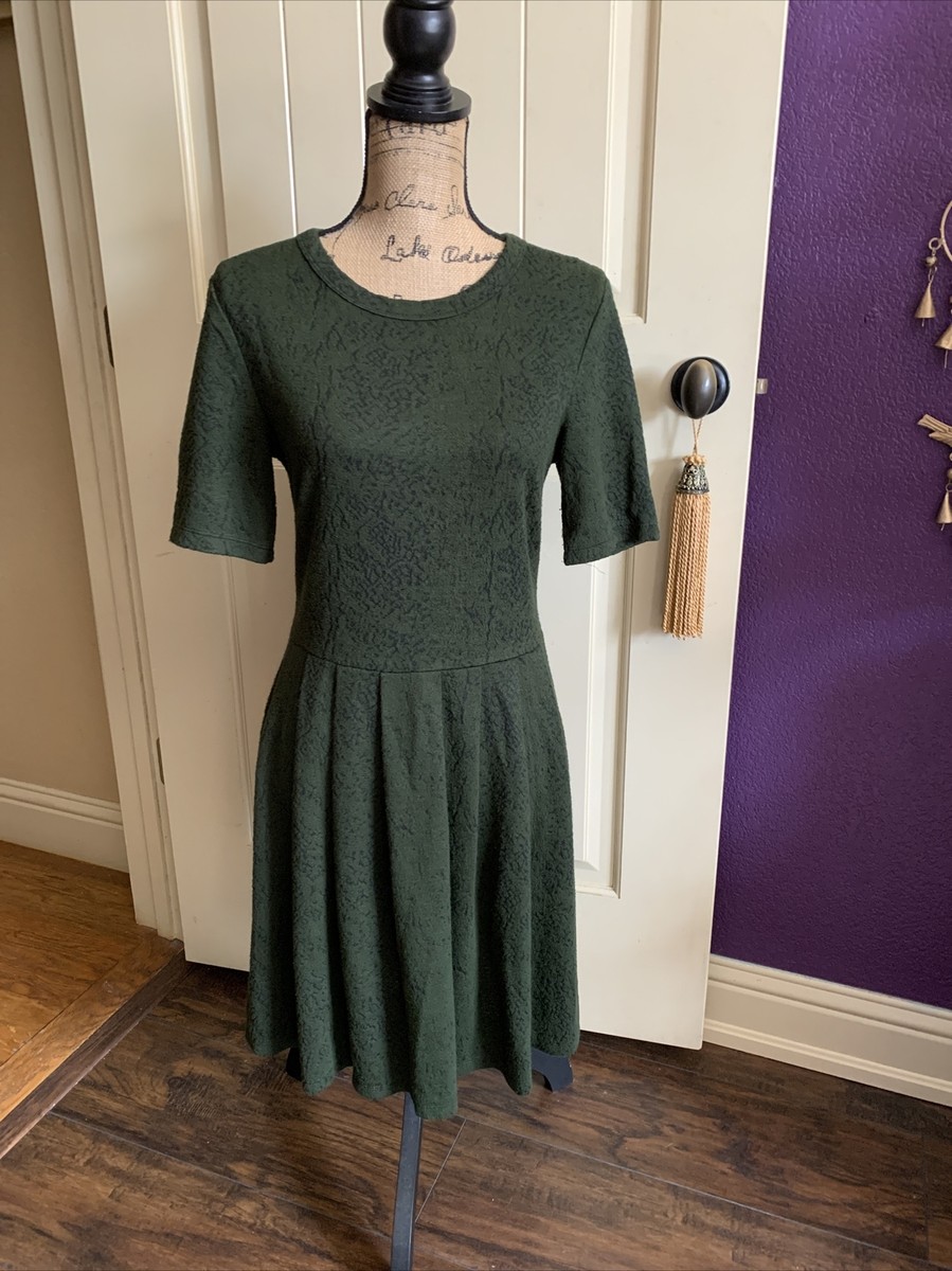 dark green knitted dress Academia Forest Knit A Line Pretty Pleats S 32” 35” High neck