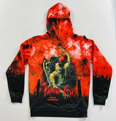 Six Flags Fright Fest Hoodie Size S Small Mens Magic Mountain Zombie Grave Flame