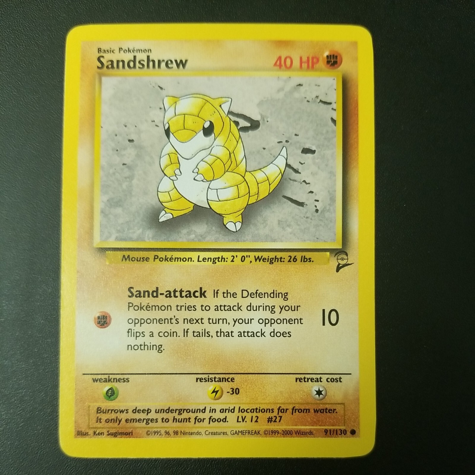 SANDSHREW  91/130 - VINTAGE WOTC Pokemon Card - BASE SET 2 - NM/M