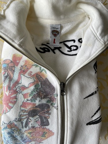 Ed Hardy Vintage neuer weißer Schädel mit durchgehendem Reißverschluss Schweiß groß selten ausverkauft - Bild 10 von 11