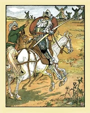 Poster Don Quixote and Sancho Panza on their horses Children Book Repro FREE S/H