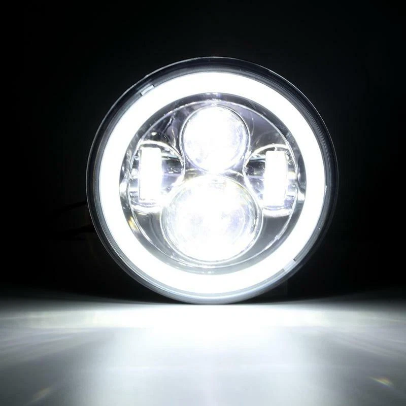 Proyector de faros LED redondos cromados de 7 pulgadas ojos angulares para VW Beetle 1967-1979 Foto 2 de 4