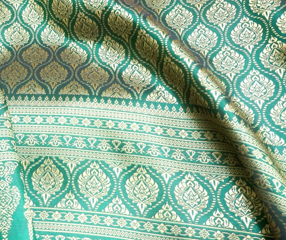 Emerald Green Gold Thai Silk Damask Traditional Wedding Skirts Dresses Costume - Image 2 of 2
