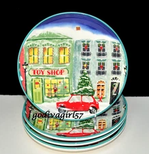 Potter's Studio Toy Shop * 4 SALAD PLATES * Christmas, Red Car, Tree, NEW
