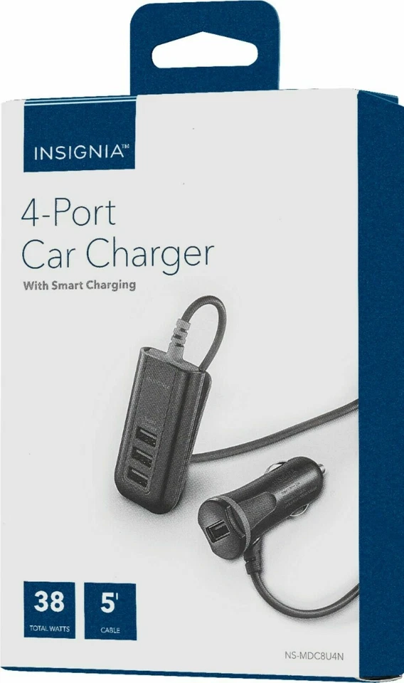 NEW Insignia 4-Port Smart Charging Car Charger 38 Watts 5' 5 FT Cable NS-MDC8U4N - Image 4 of 4