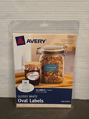 Avery 22920 Glossy White Oval Labels 1 1/2 x 2 1/2'' 54 labels laser/inkjet