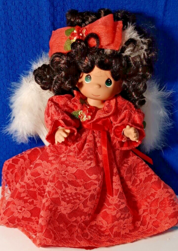 ~Precious Moments Doll 9" tall, Christmas angel w/feather wings, red lace gown - Picture 1 of 6
