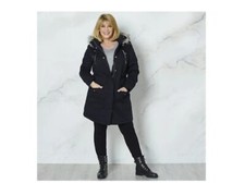   Ruth Langsford Faux Fur Trim Parka Coat In Black Size Extra Small Chest 40.5".