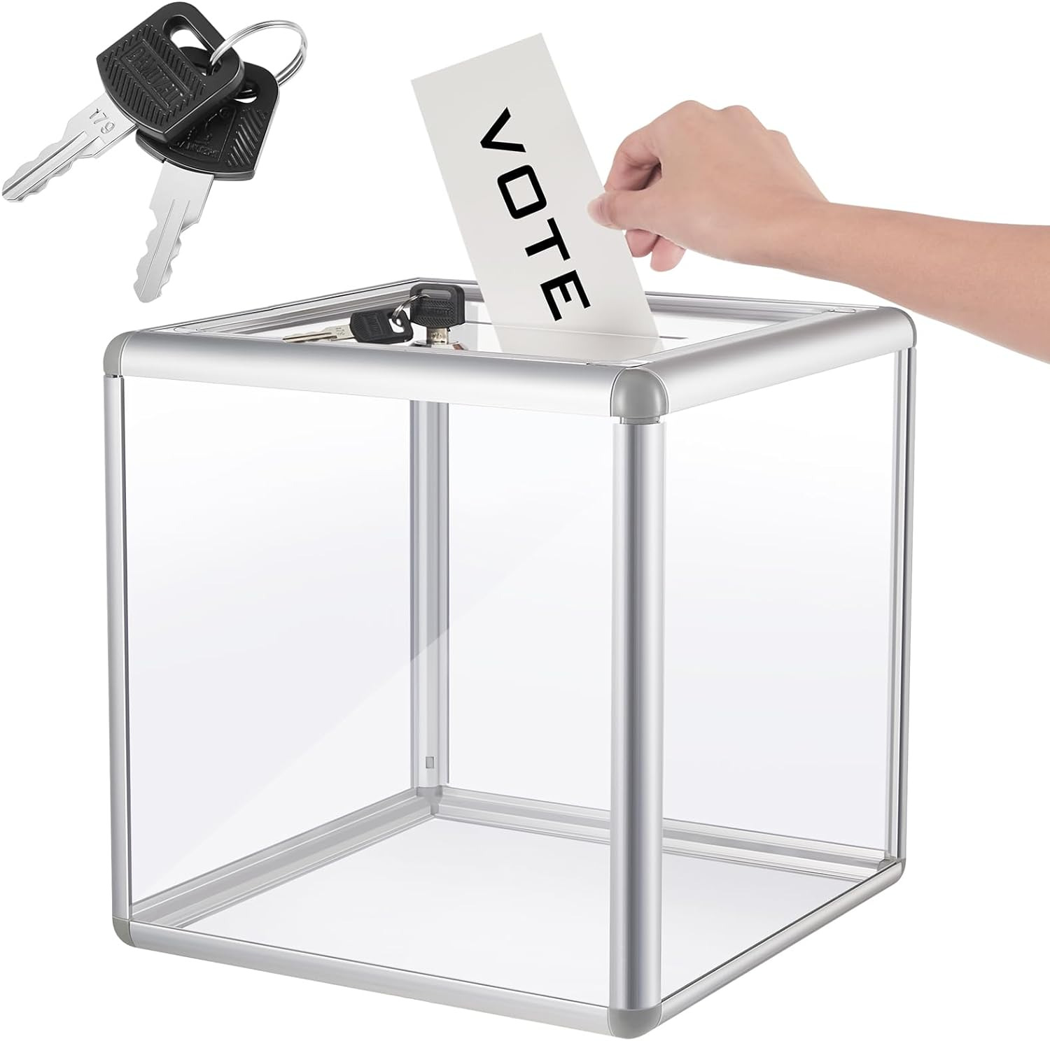 Acrylic Donation Box 10 X 10 X 10 in Reinforcement Large Ballot Box with Slot Ra