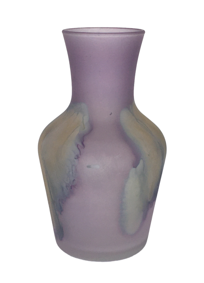 AlRama Israel Purple Rueven Satin Frosted Glass Vase Hand Painted 6 3/