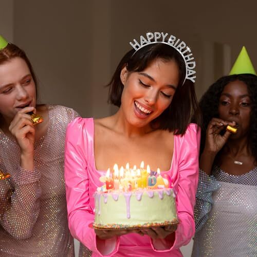 Happy Birthday Haarreif, Geburtstag Diadem für Frauen, Gold Stirnband Silber - Bild 4 von 7