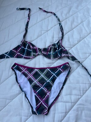Vintage Protest Colorful Plaid Bikini Print Size 38 Y2K Swimsuit