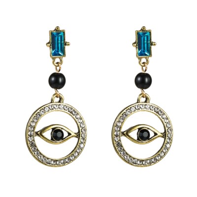 Evil Eye Charm Alloy & Cubic Zirconia Crystal Dangling Earrings