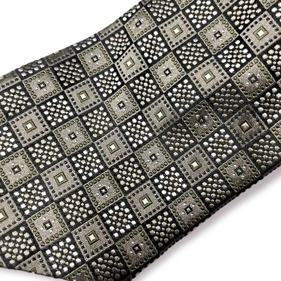 Paul Dione Corbata Cuello Geométrica 100% Seda Negro y Verde Oliva Carrera Clásica Foto 2 de 4