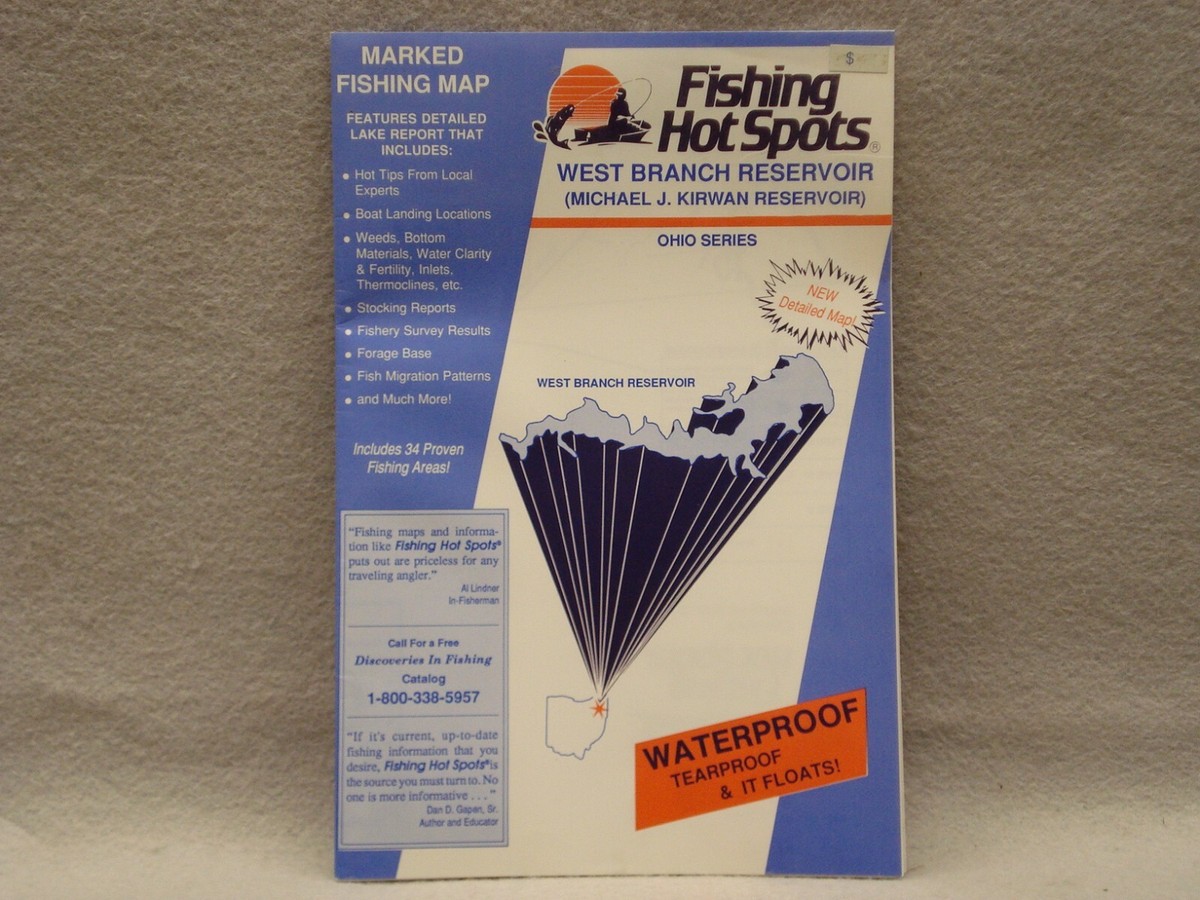Fishing Hot Spot Waterproof Map, West Branch Reservoir Ohio
