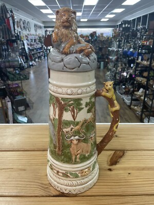 HOLLAND MOLD Vintage 18'' Beer Stein ''King of the Jungle'' Safari Scene