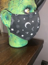 Washable Goth Face Mask Occult Coffins Bats Witch Stars Spooky Pentacles