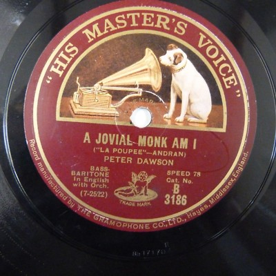 78 rpm PETER DAWSON a jovial monk am i / the admiral's broom . HMV B 3186