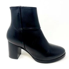 Thursday Boot Co Black Modern Genuine Leather Zipper Womens Heel Bootie