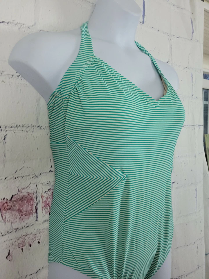 Traje de baño Merona de una pieza verde y blanco a rayas talla grande cuello en V corbata halter Foto 4 de 4