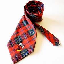 Vintage Mickey Unlimited 100% Cotton Red Plaid Micky Mouse Necktie -Made in USA!