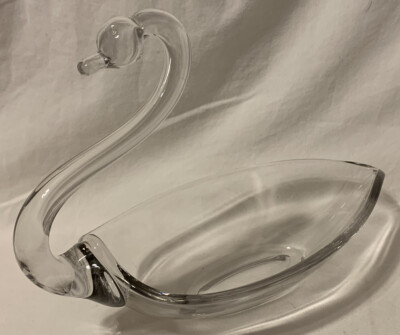 VTG MCM Duncan & Miller Glass Pall Mall Clear Swan Candy Dish 8.25  x 6''