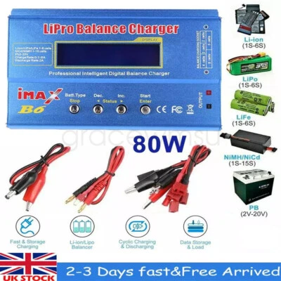 IMAX B6 80W Battery Charger Lipo NiMh Batteries Balance Digital Charger Power UK