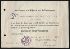 WW1 WW2 German award document paper hindenburg cross service medal badge veteran