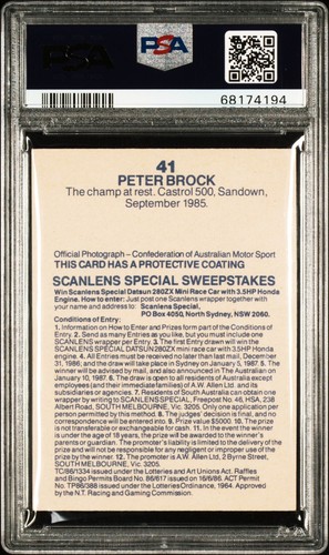 1986 Scanlens Motor Racing - Peter Brock #41 PSA 5 (Only graded example!) - Picture 2 of 2