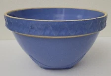 Vintage Primative Blue Pottery Mixing Bowl 9.75" Diameter 5.25" Tall