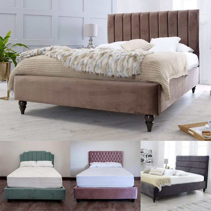 Luxury Modern Plush Velvet Upholstered Fabric Bed Frame with 51" Tall
