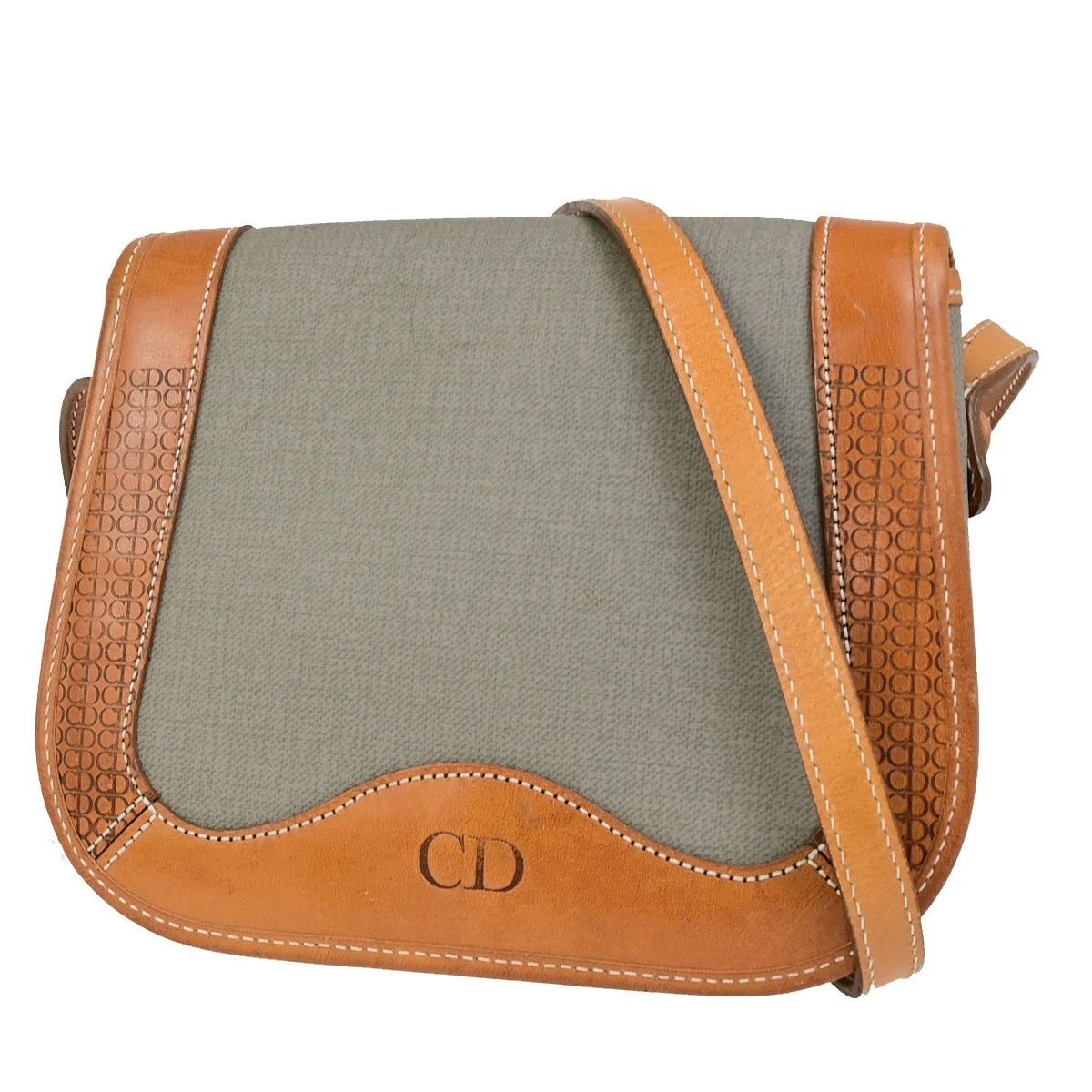 Mini sac à bandoulière logo CHRISTIAN DIOR PVC cuir gris marron GHW France 60ED011