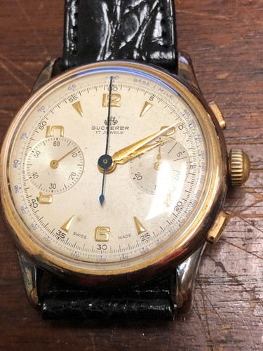 VINTAGE Bucherer Oro Cronografo Orologio da polso da uomo plared Lavoro  Grande | eBay