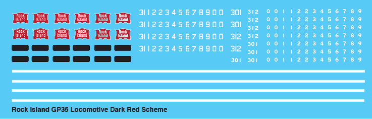 N Scale - Rock Island Locomotive GP35 Dark Red Scheme Decals