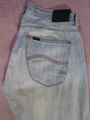 Lee Knox Men s Jeans W33 L34 Light Blue Straight Fit Denim Button Fly Vintage