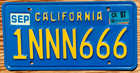 Item photo. Show Listing Details page. Listing 1987 California License Plate Number NNN 666 Tag – Triple Letter Triple Number