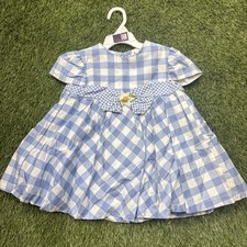 Vintage Little Bitty Floral Baby Girls Dress Gingham 2T Checkered Blue White