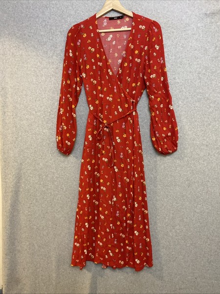 Sportsgirl Red Floral Wrap Around Maxi Dress Sz 10 Longsleeve